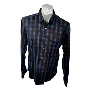 Bugatchi Umo Mens Shirt Size M Blue  Black Burgundy Check